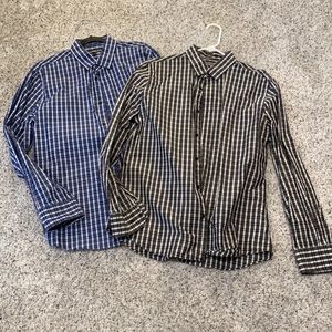 Express Blue and Black Plaid Dress Shirts Modern Fit